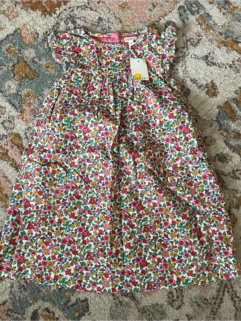 NWT Mini Boden Floral Corduroy Dress in Pink, Red, Yellow & Green